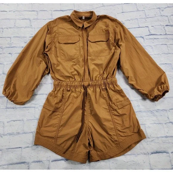 Free People Movement WOMENS M In the Wild Shortsie Romper Toasted Almond